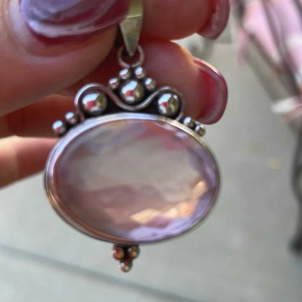 Lovely Sterling Silver Pink Quartz Pendant ๐ - Picture 3 of 7